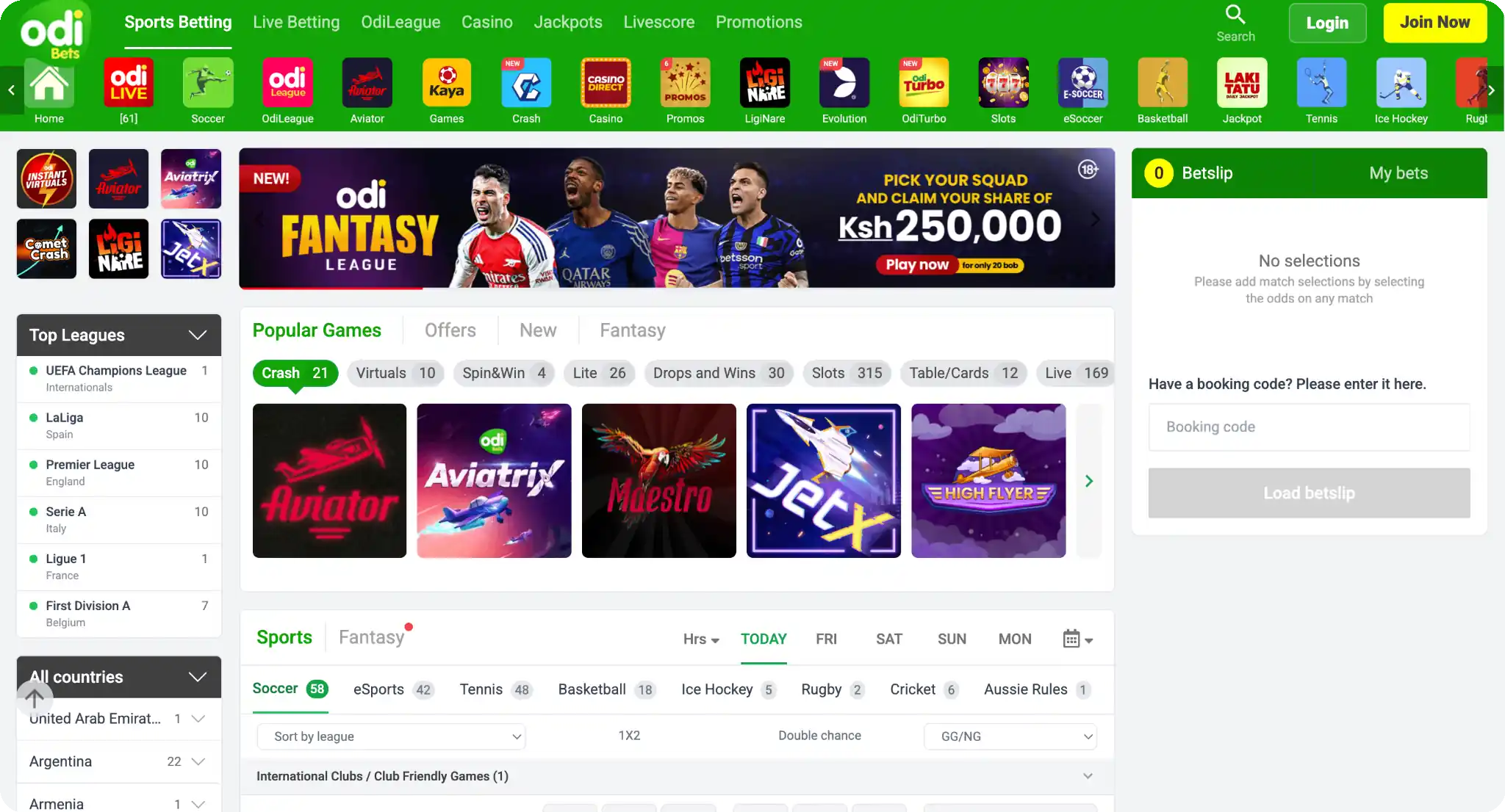 Odibet Kenya platform main page and features overview